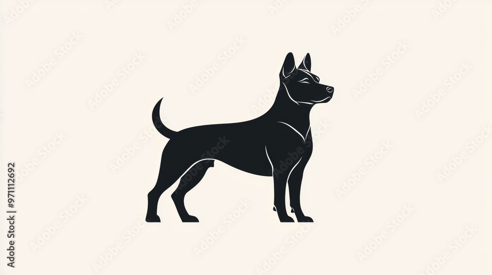Stylized silhouette of a black dog standing proudly, ideal for pet-related designs and branding. Stylized silhouette of a black dog standing proudly, ideal for pet-related designs and branding.