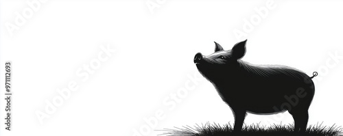 Stylized silhouette of a pig standing in grass, symbolizing farm life and agriculture.