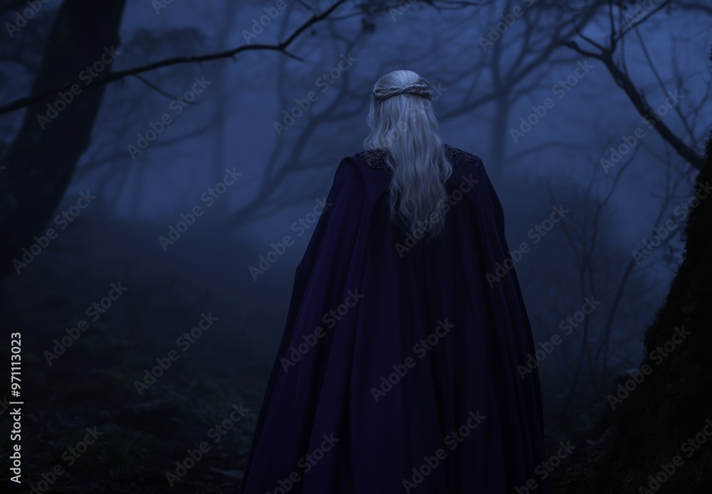 A gorgeous young elf princess with blond hair flutters in a forest of white mist, dressed in a long, expensive, fluttering purple dress, a moonlit photo of a gorgeous woman A gorgeous young elf princess with blond hair flutters in a forest of white mist, dressed in a long, expensive, fluttering purple dress, a moonlit photo of a gorgeous woman