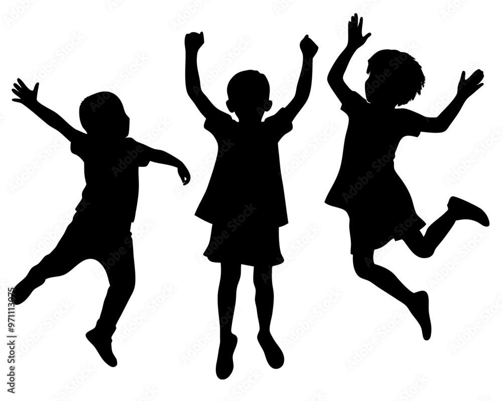 Three children are jumping in the air Three children are jumping in the air