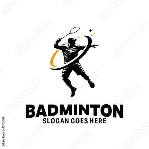 jump smash badminton silhouette logo design