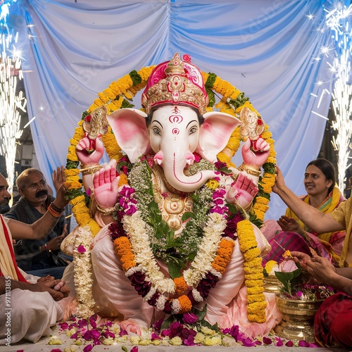 Ganesh Chaturthi with ganesh ji, Generative ai.