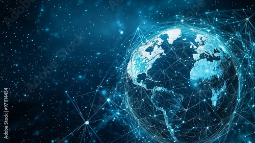 Business wallpaper background with abstract holographic globe symbolizing social media and daily life.