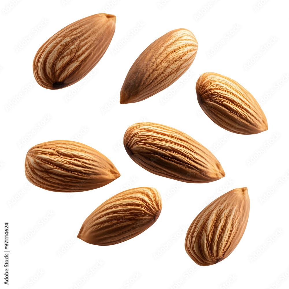 almonds isolated on transparent background Generative Ai. almonds isolated on transparent background Generative Ai.
