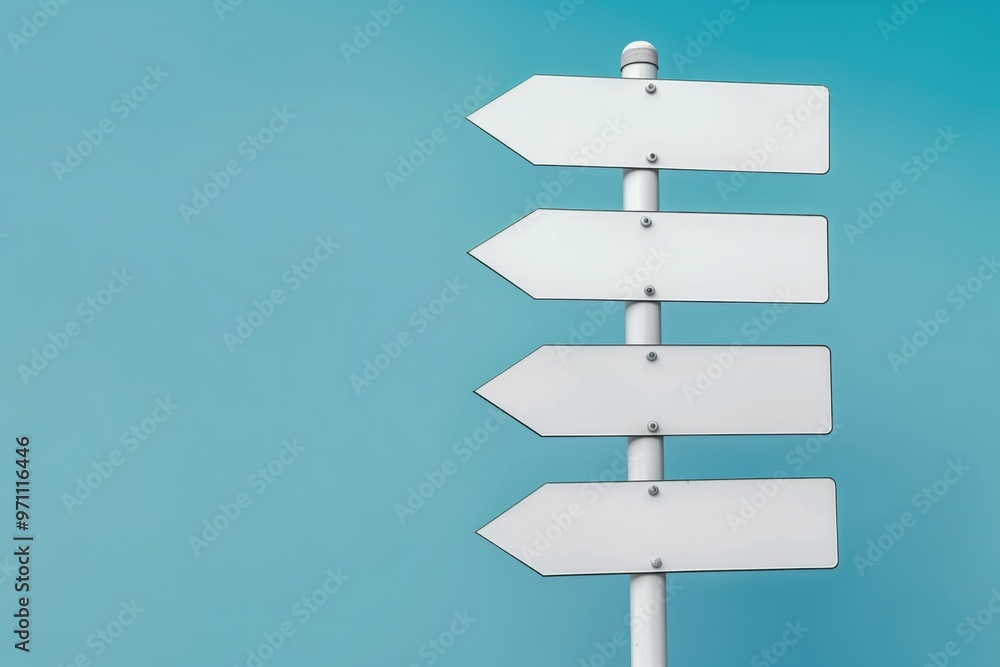 A white sign with four arrows pointing in different directions A white sign with four arrows pointing in different directions