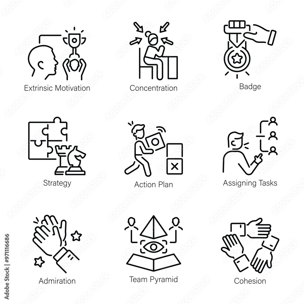 Fototapeta premium Set of Motivation Linear Style Icons