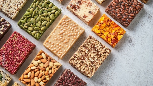 Vibrant Vegan Protein Snacks Assortment Close-Up Shot, Featuring a Variety of Nutritious and Delicious Options Perfect for a Healthy Snack.