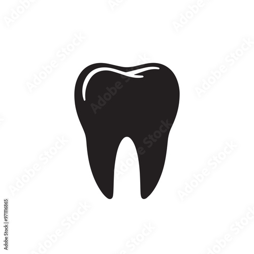 Tooth vector silhouette. Tooth illustration. Tooth logo, icon black and white.