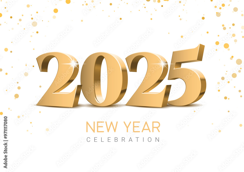2025 elegantly 3d gold numbers on a pristine white background. 2025 lettering with serif font and shiny confetti with background. Design in minimalism style for New Year 2025 celebration. Vector 2025 elegantly 3d gold numbers on a pristine white background. 2025 lettering with serif font and shiny confetti with background. Design in minimalism style for New Year 2025 celebration. Vector