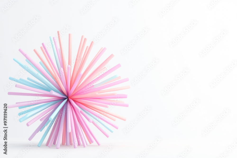 Obraz premium A colorful arrangement of pastel straws in a whimsical burst shape against a clean white background.