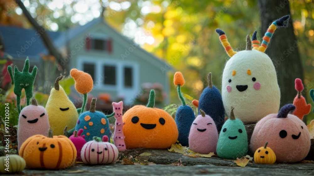 Halloween is a non-scary decor for children with soft felt and smiling characters, funny and cute, not creepy. Halloween is a non-scary decor for children with soft felt and smiling characters, funny and cute, not creepy.