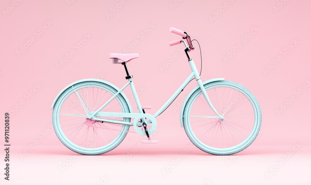 Charming pastel bike in mint green with pink accents against a soft pink background, perfect for minimalist and lifestyle themes. Charming pastel bike in mint green with pink accents against a soft pink background, perfect for minimalist and lifestyle themes.