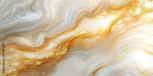 A luxurious close-up of swirling liquid gold and creamy marble textures, blending seamlessly to create an elegant and rich visual, perfect for high-end product designs, luxury branding, or interior de