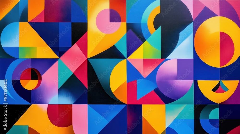 A colorful abstract painting with many different shapes and colors. The painting is full of energy and movement, with the colors blending together in a dynamic way A colorful abstract painting with many different shapes and colors. The painting is full of energy and movement, with the colors blending together in a dynamic way