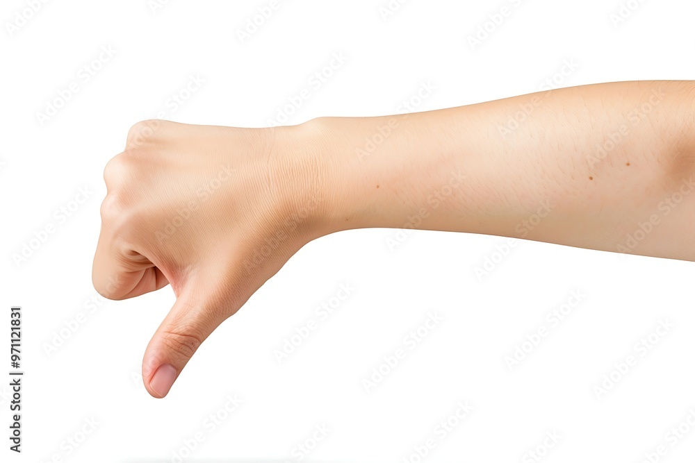 Female hand showing thumb down sign. Isolated on white background. Female hand showing thumb down sign. Isolated on white background.