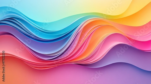 Abstract Colorful Waves of Paper with Flowing Shapes and Soft Lighting. AI generated illustration