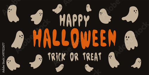 Halloween vector background. Happy Halloween: Trick or treat with cute ghosts for a spooky party celebration. Vector illustration