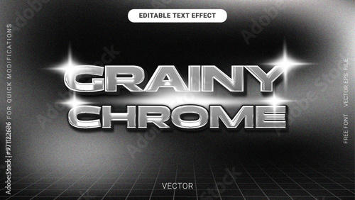 Editable text effect exclusive chrome style with monochrome grainy background