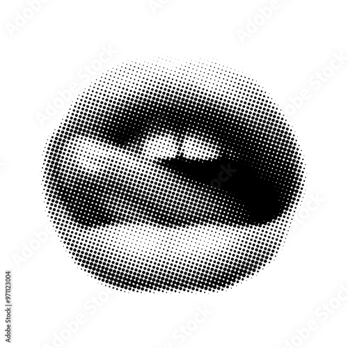 Female lips with tongue in halftone retro effect