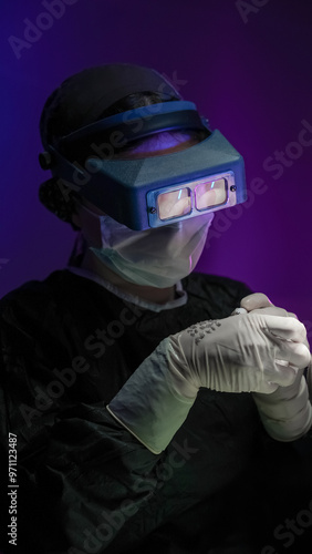 Hair transplant specialist counts grafts.