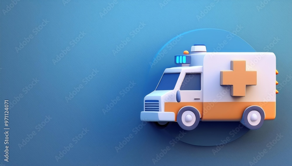 A vibrant, modern illustration of an ambulance with a medical cross on a blue background, symbolizing health and emergency response. A vibrant, modern illustration of an ambulance with a medical cross on a blue background, symbolizing health and emergency response.