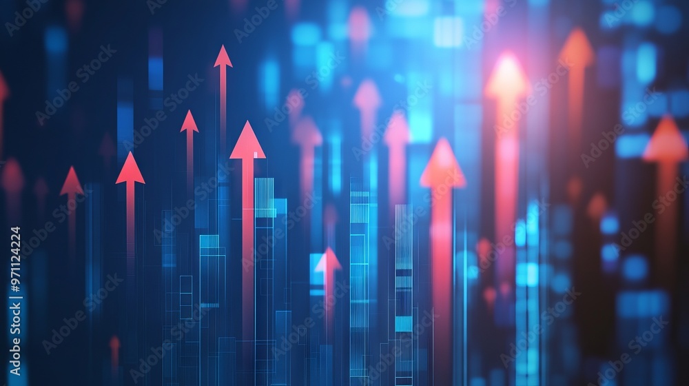 Blue Background with Upward Arrows and Growing Stock Market Graphs. AI generated illustration Blue Background with Upward Arrows and Growing Stock Market Graphs. AI generated illustration