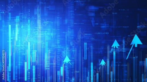 Wallpaper Mural Blue Background with Upward Arrows and Growing Stock Market Graphs. AI generated illustration Torontodigital.ca