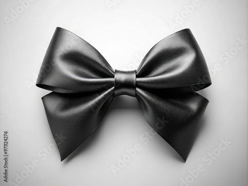 Simple, elegant, and universally recognizable, a minimalist black bow silhouette stands alone on a crisp white background, conveying classic sophistication and timeless charm. photo