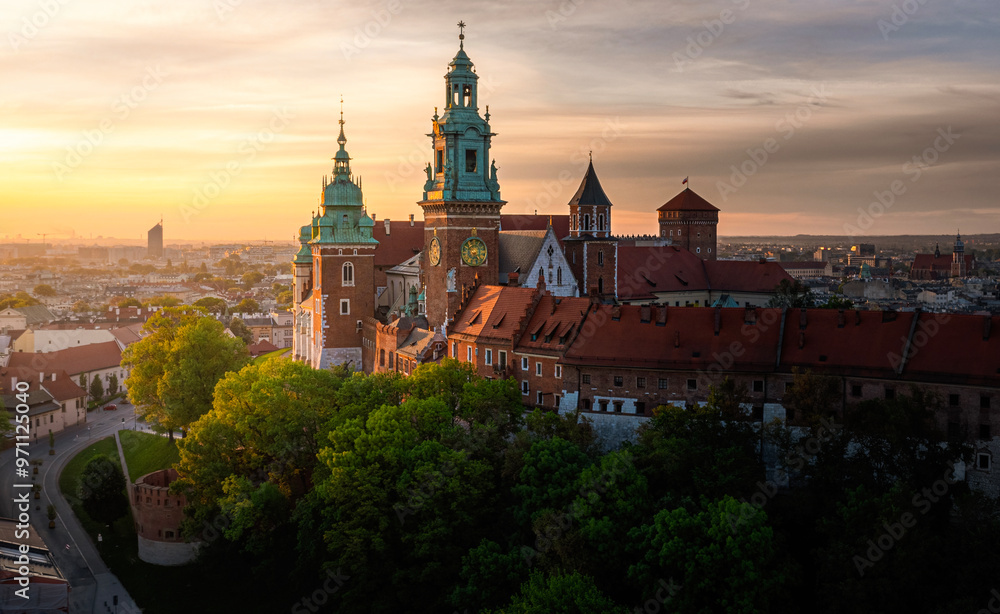 Fototapeta premium Soft lighted Wawel Castle at summer sunrise, Krakow, Poland
