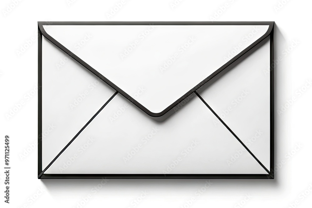 Simple white envelope with black outline and subtle shadow, isolated on a clean white background, perfect for digital designs and illustrations. Simple white envelope with black outline and subtle shadow, isolated on a clean white background, perfect for digital designs and illustrations.
