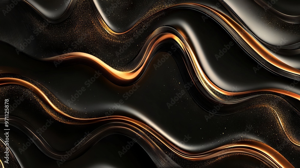 Elegant Black and Gold Background with Wavy Lines and Fluid Organic Shapes. AI generated illustration Elegant Black and Gold Background with Wavy Lines and Fluid Organic Shapes. AI generated illustration
