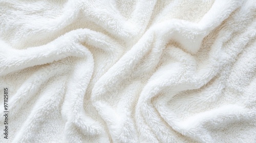 Close-Up of White Plush Towel Texture with Fluffy Folds, Spa and Beauty Salon Concept. AI generated illustration