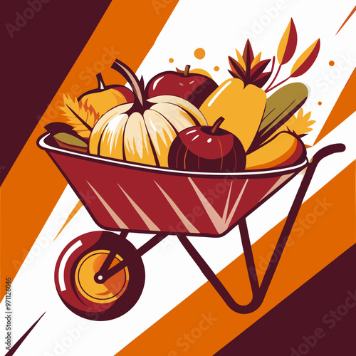  Wheelbarrow filled with fresh fruits and vegetables against a dynamic background vector illustration

