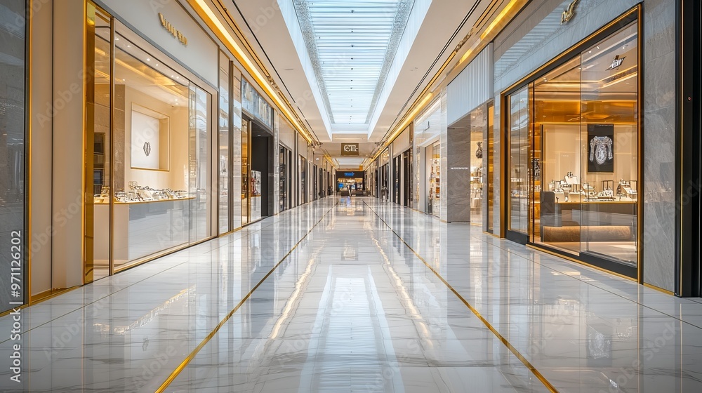 Modern Luxury Fashion Mall Interior with Jewelry and Stores, Wide Marble Corridor. AI generated illustration Modern Luxury Fashion Mall Interior with Jewelry and Stores, Wide Marble Corridor. AI generated illustration