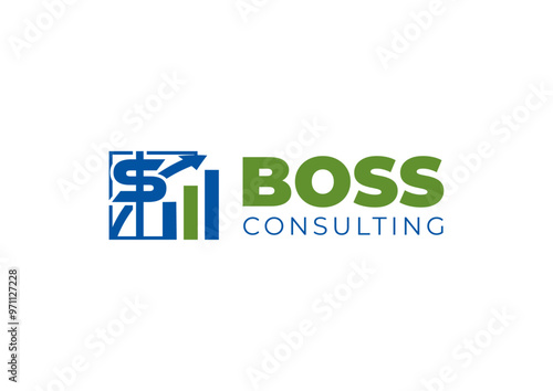 Boss, sales, seller, marketplace, marketing, business, logo, template, professional, clean, green, blue., icon, symbol, design, company, internet, word, concept, web