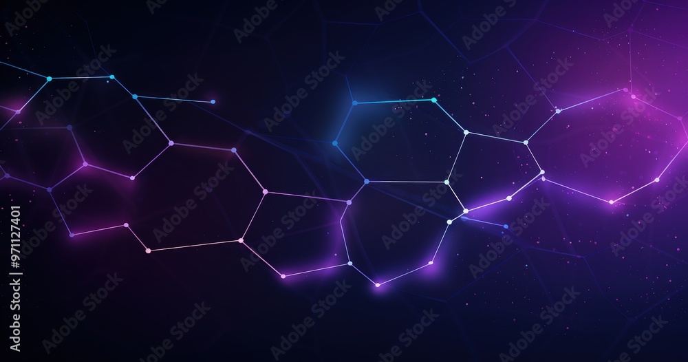 A vibrant abstract graphic featuring interconnected hexagonal shapes and glowing nodes, representing technology or data networks. A vibrant abstract graphic featuring interconnected hexagonal shapes and glowing nodes, representing technology or data networks.