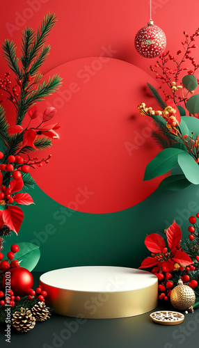 a frame with christmas decorations on it and a green background