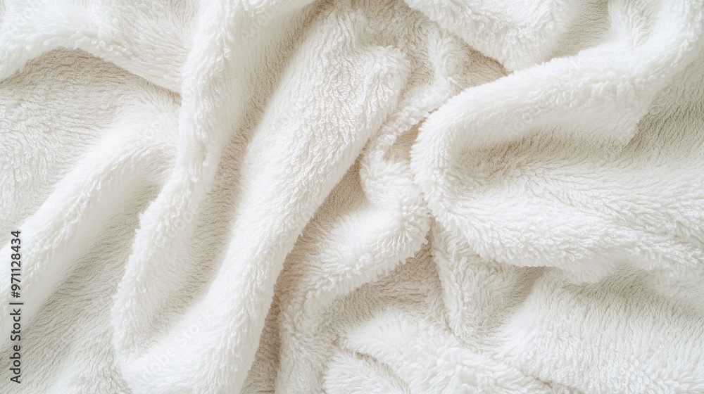 Close-Up of White Plush Towel Texture with Fluffy Folds, Spa and Beauty Salon Concept. AI generated illustration Close-Up of White Plush Towel Texture with Fluffy Folds, Spa and Beauty Salon Concept. AI generated illustration