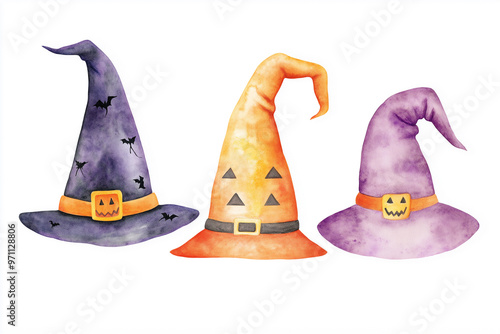 Cartoon cute watercolor illustration of a Halloween photo