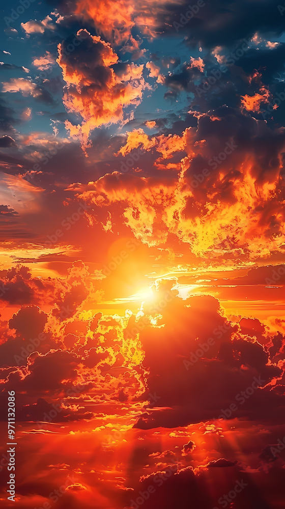 Orange-red coloured cloudy sky after sunset, cloud formation, evening sky, sunset,photostock style Orange-red coloured cloudy sky after sunset, cloud formation, evening sky, sunset,photostock style
