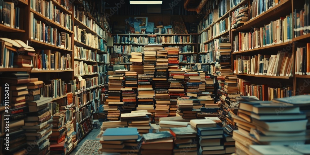 A cozy library filled with stacked books, wooden shelves, and warm lighting inviting readers to explore the world of literature. Generative AI A cozy library filled with stacked books, wooden shelves, and warm lighting inviting readers to explore the world of literature. Generative AI