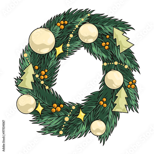Christmas wreath vintage sticker colorful