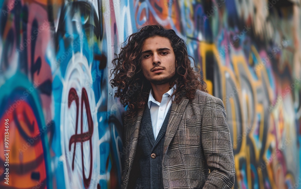 Handsome hipster model Arabian man dressed in suit jack Handsome hipster model Arabian man dressed in suit jack