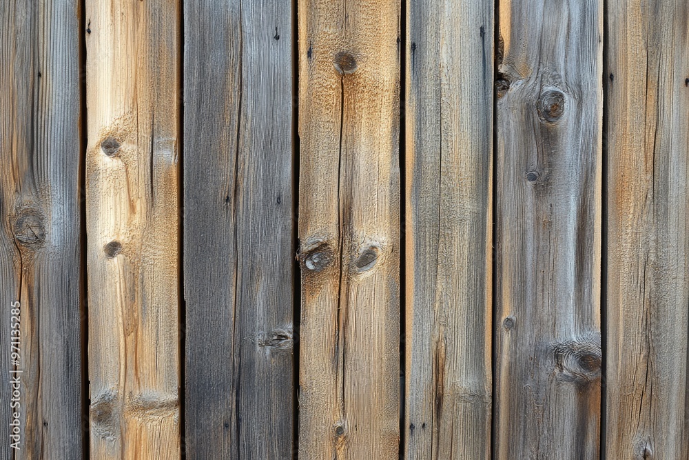Naklejka premium Close-up photo of weathered wooden planks. This rustic texture image is perfect for adding a natural touch to your designs.