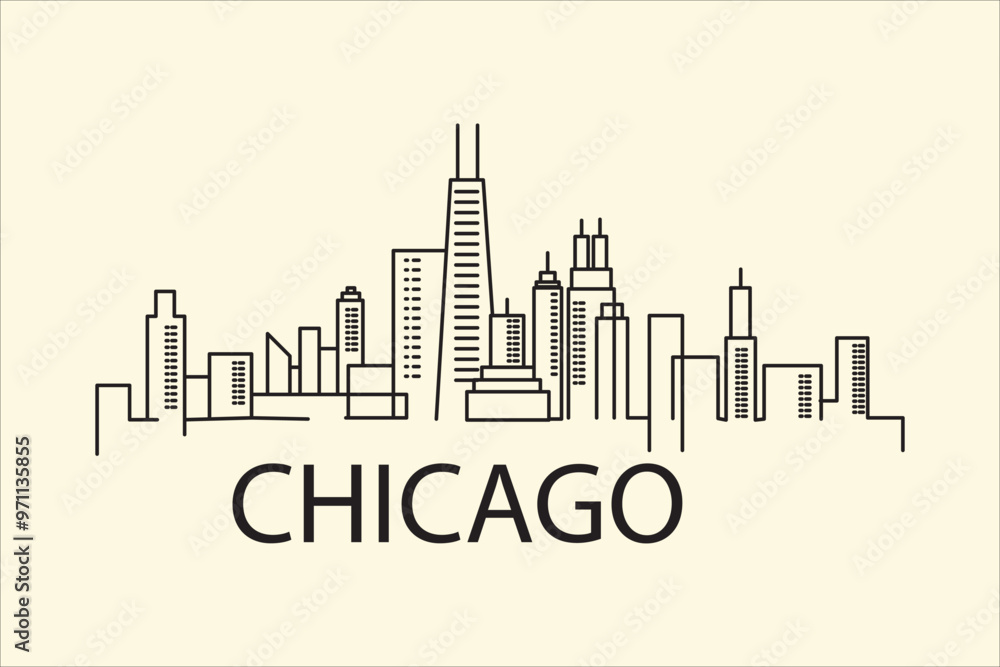 Fototapeta premium Chicago city buildings lineart vector suitable for background needs