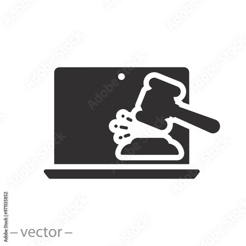 virtual platform for bid, icon, online auction on pc, flat vector illustration eps10