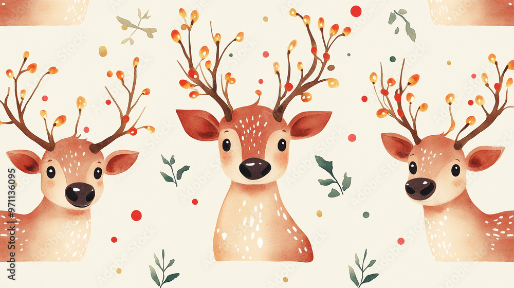 seamless pattern with cute deers on white background seamless pattern with cute deers on white background