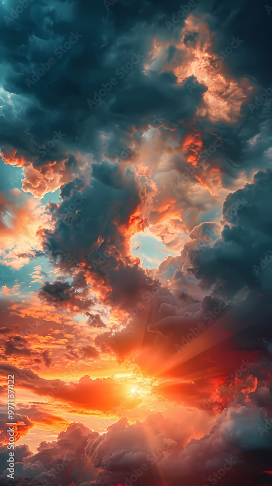 Wide panoramic view of the sunset sky with dark clouds Wide panoramic view of the sunset sky with dark clouds