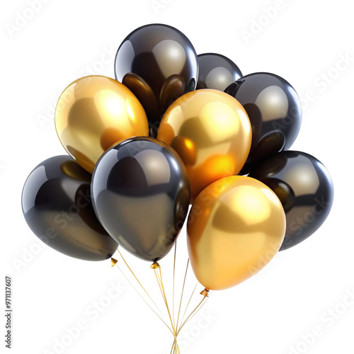 Gold and black color ballons isolated on white or transparent png