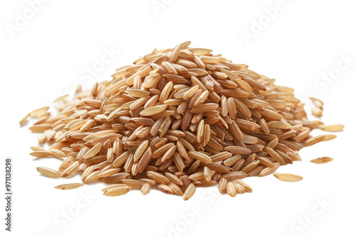 Pile of brown rice grains, isolated against a transparent background